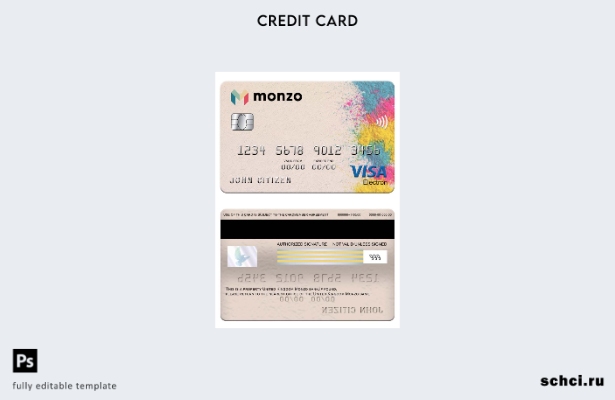 цифровая загрузка шаблона карты Visa Electronic банка Monzo Соединенного Королев